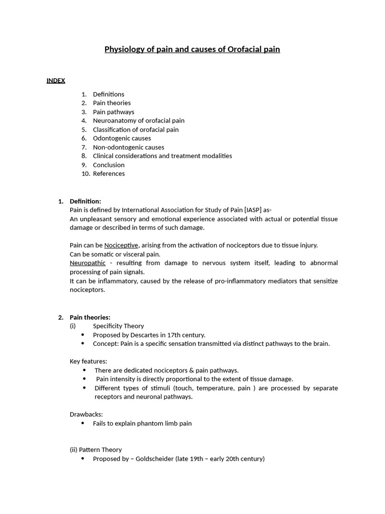Physiology of Pain and Causes of Orofacial Pain | PDF | Pain | Nervous ...