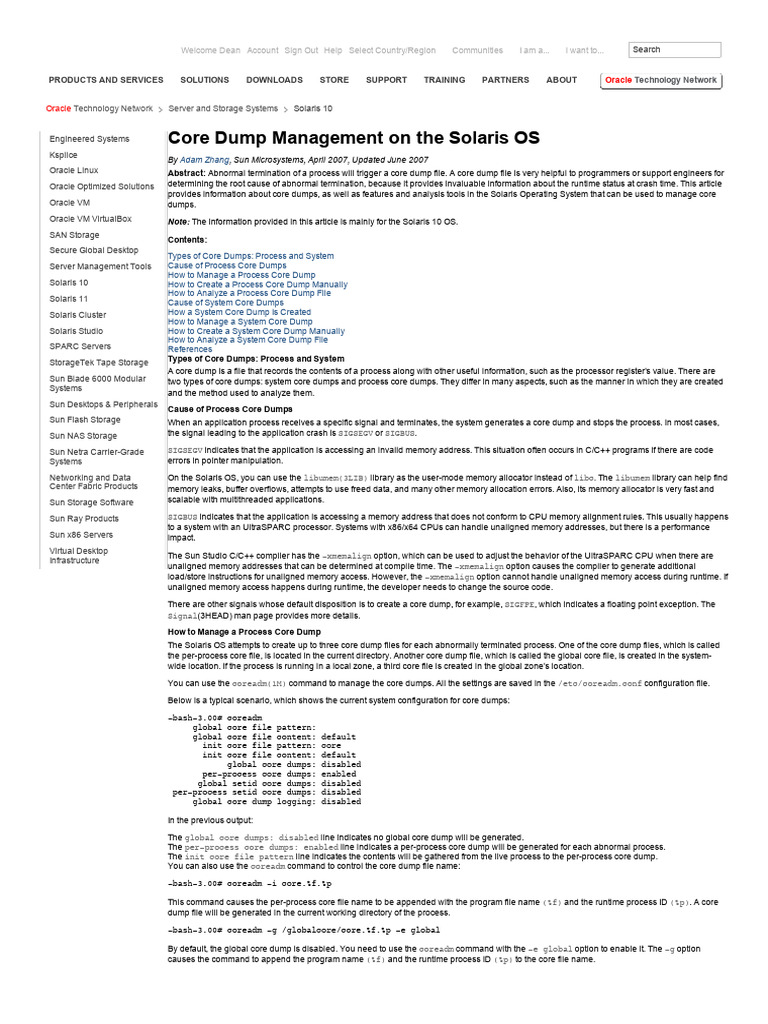 Core Dump Management on the Solaris OS | PDF | Operating System ...