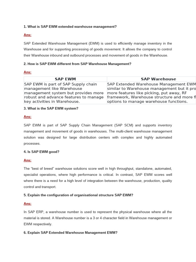 SAP EWM Interview Questions | PDF | Warehouse | Enterprise Resource ...
