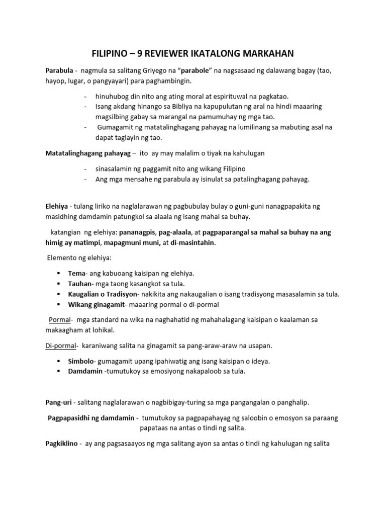 Filipino 9 3rd Quarter Reviewer | PDF