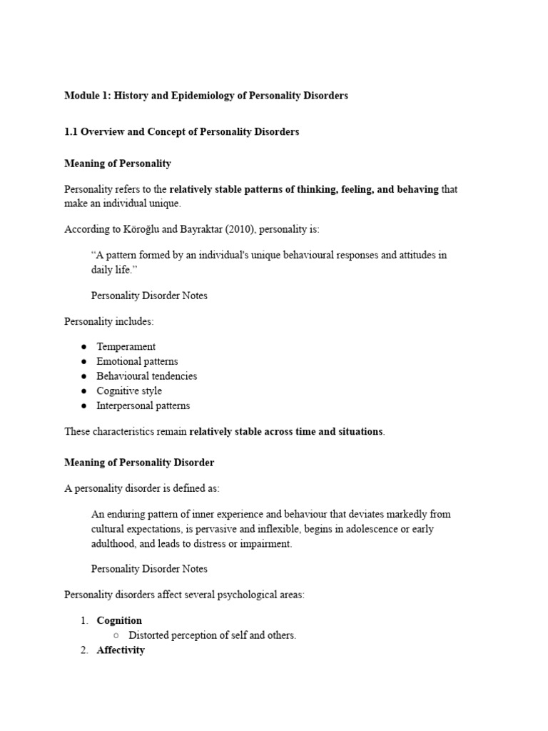 Module 1_ History and Epidemiology of Personality Disorders | PDF ...