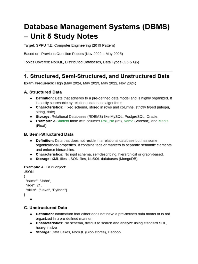 (DBMS) - Unit 5 Study Notes | PDF