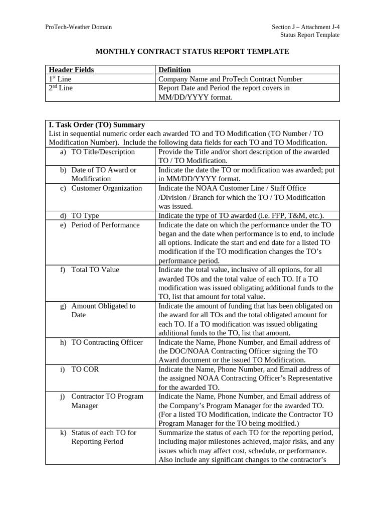 Attachment J 4 Sample Monthly Contract Status Report | PDF