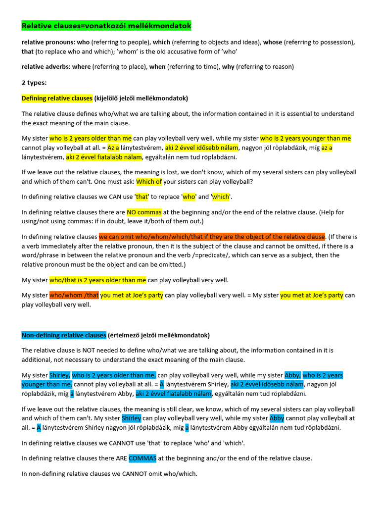 Relative clauses intro | PDF | Clause | Subject (Grammar)