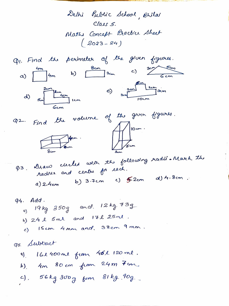 Class 5 Concept Practice Sheet | PDF