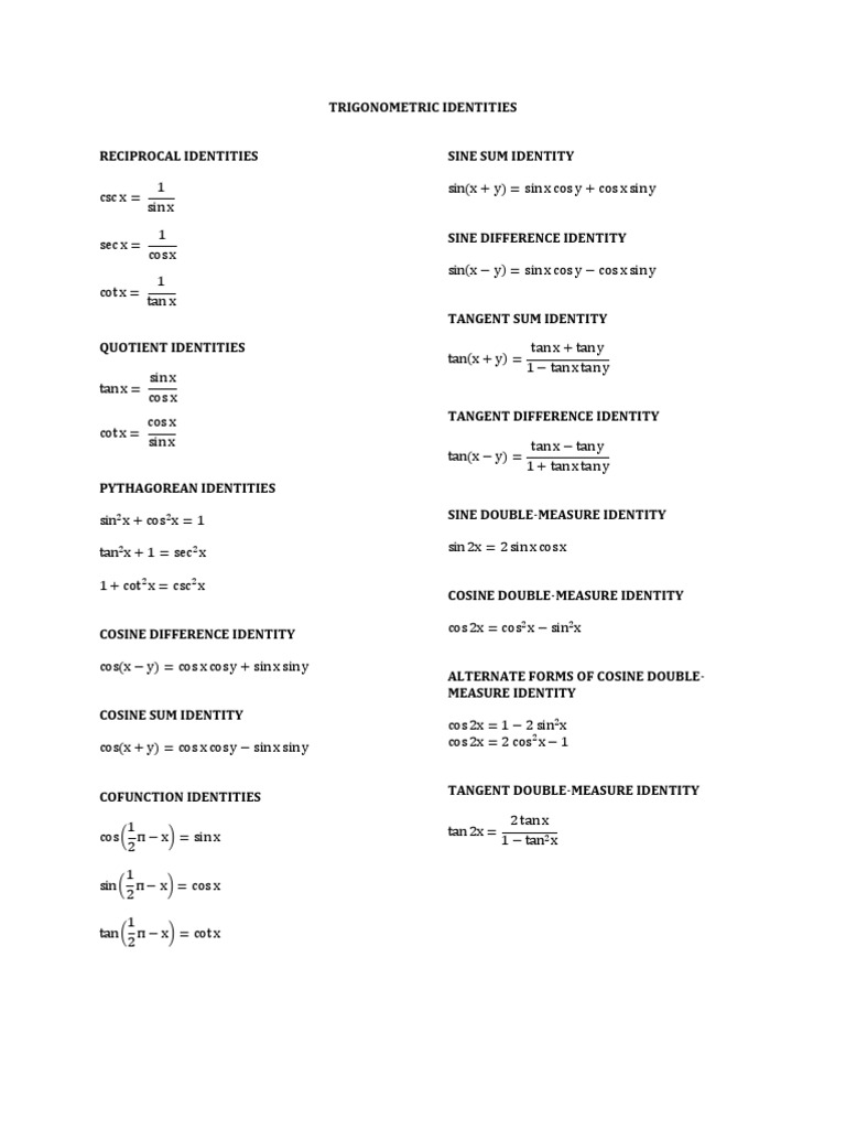 Trigonometric Identities Overview | PDF | Foreign Language Studies ...