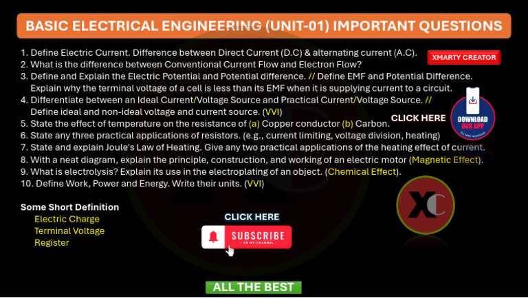 Basic Electrical Engineering (Unit-01) Important Questions (1) | PDF