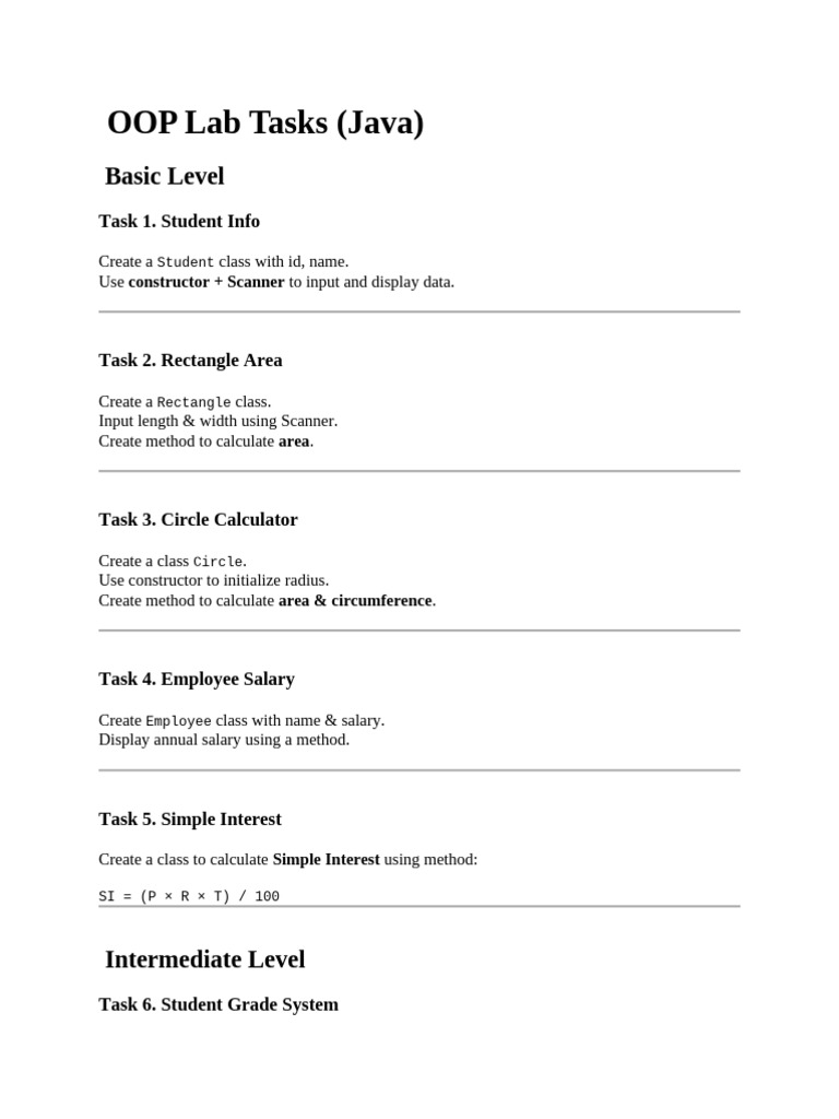 OOP Lab Tasks Assesement | PDF | Area | Computing