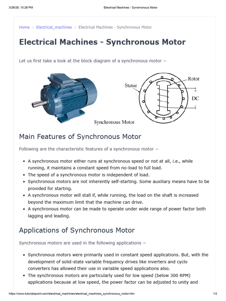 1_Electrical Machines - Synchronous Motor | PDF | Electric Motor ...