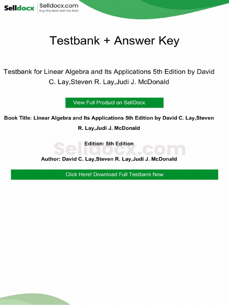 Linear Algebra and Its Applications 5th Edition Solution Manual | PDF