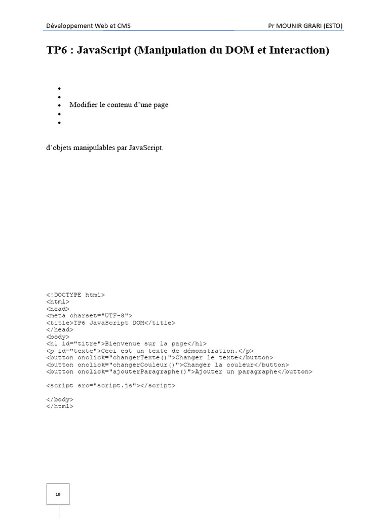 TP6 JS2 | PDF | Modèle d'objet de document | JavaScript