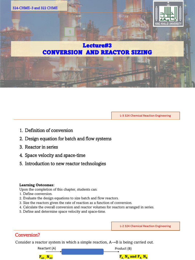L 3 Conversion and Reator Sizing | PDF | Chemical Reactor | Reaction Rate