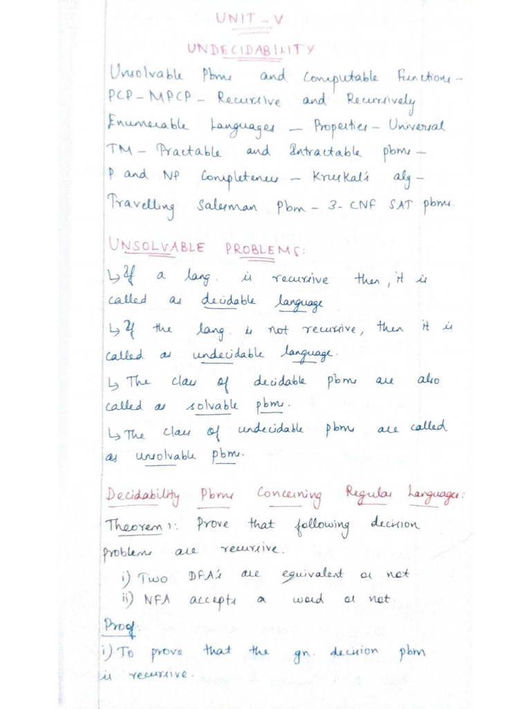 Cs3452 Toc Unit v Notes | PDF
