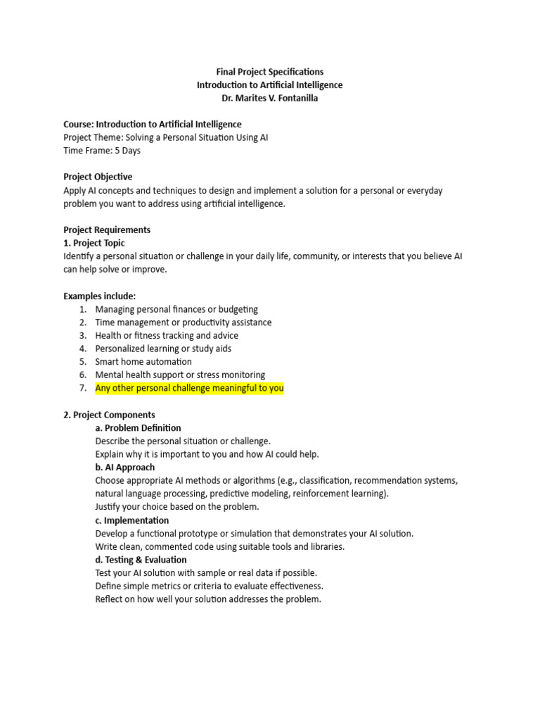 Final Project Introduction to Artificial Intelligence | PDF ...