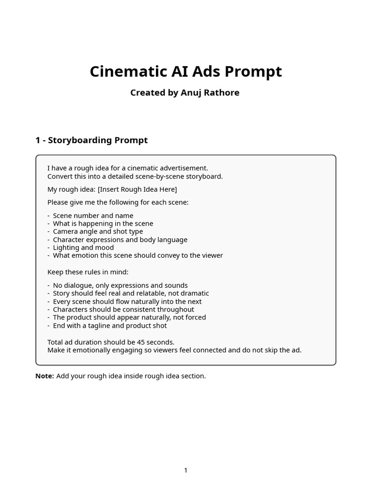 Cinematic Ads Prompts | PDF | Camera | Video