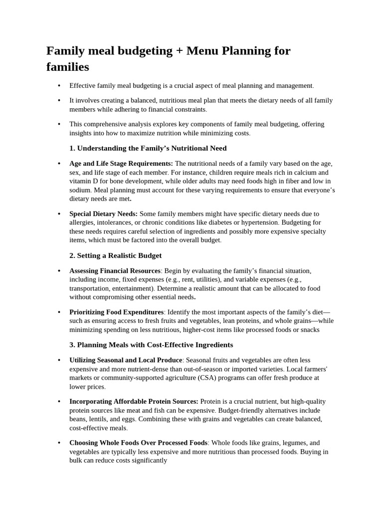 Family Meal Budgeting | PDF | Meal | Healthy Diet