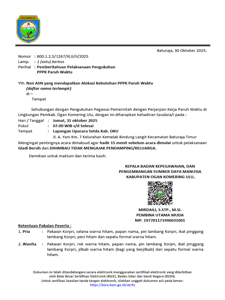 Pemberitahuan Pengukuhan PPPK PW - Sign | PDF