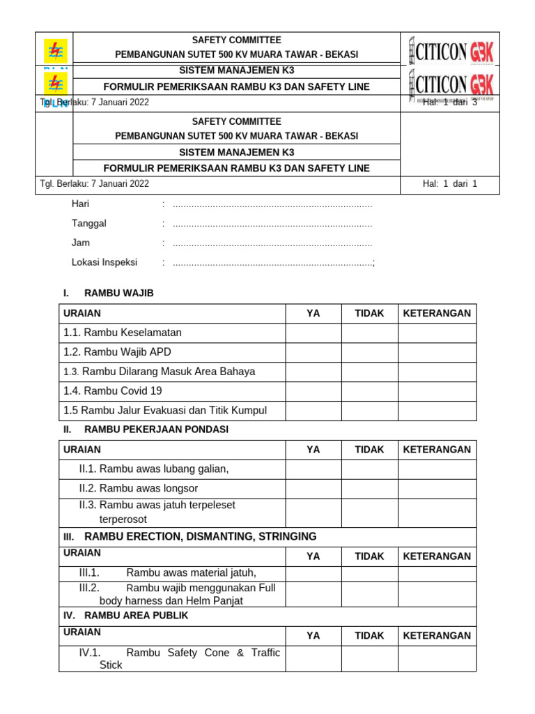 Pemeriksaan Rambu k3 & Safety Line | PDF