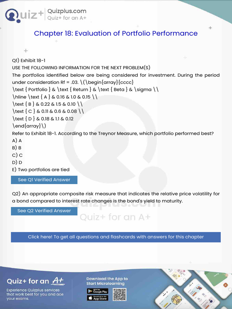 Refer to Exhibit 181 According to the Treynor Measure Which Portfolio ...