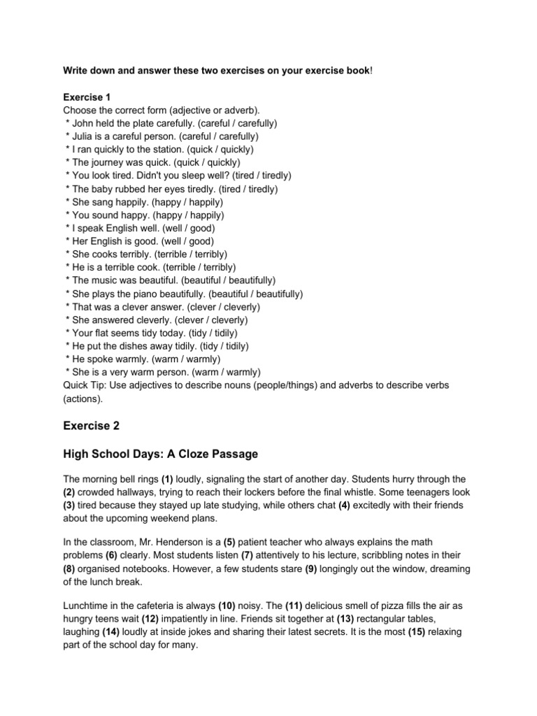 Exercise 2 | PDF | Adverb | Adjective