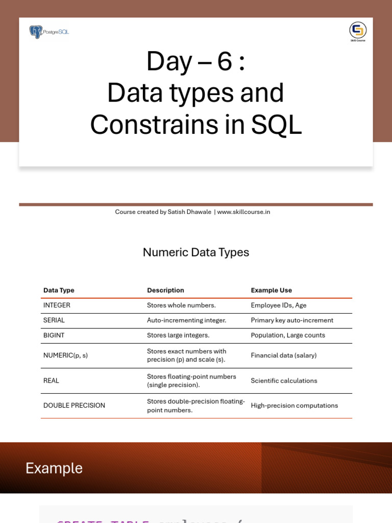 Day GÇô 6 GÇô SQL GÇô Data Types and Constrains in SQL | PDF | Data ...