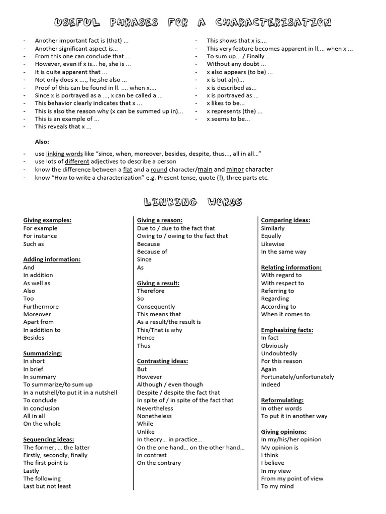 Useful Phrases and Linking Words (1) | PDF | Linguistics