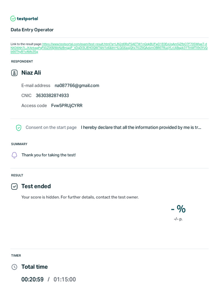 Data Entry Operator - Test Summary | PDF