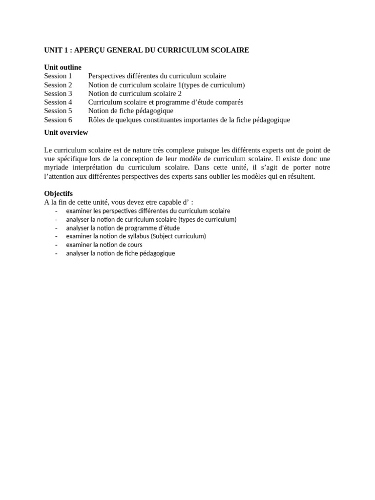 Eas 215 Unit 1 | PDF | Pédagogie | Enseignement