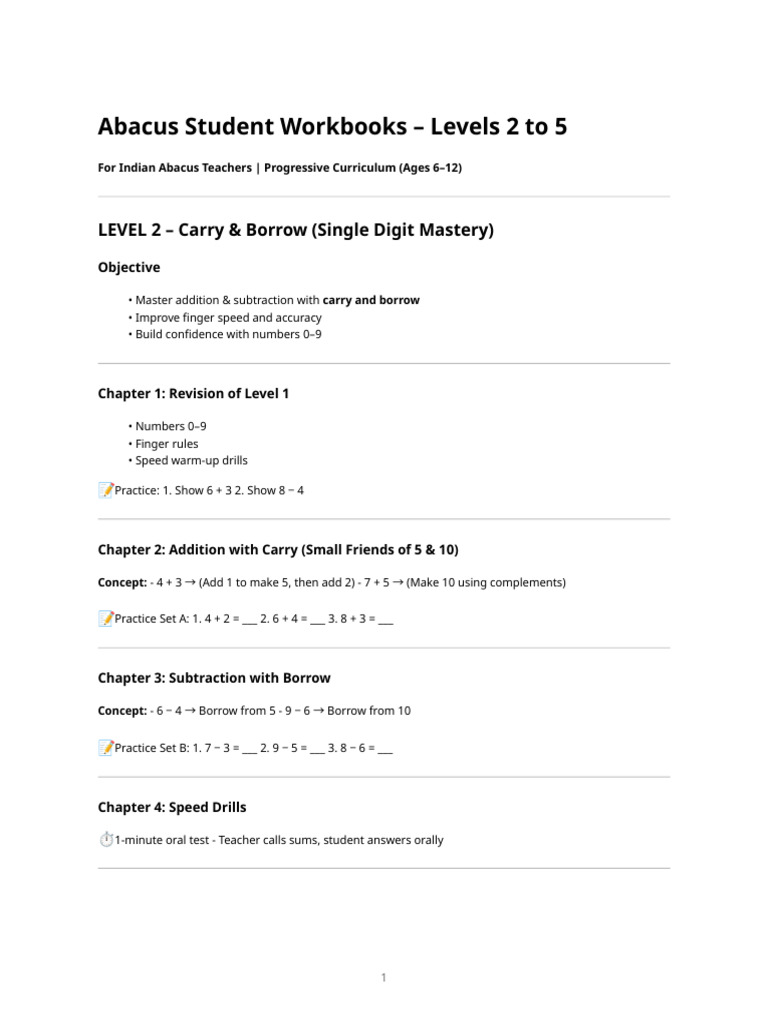 Abacus Student Workbooks – Levels 2 to 5 | PDF | Subtraction | Arithmetic