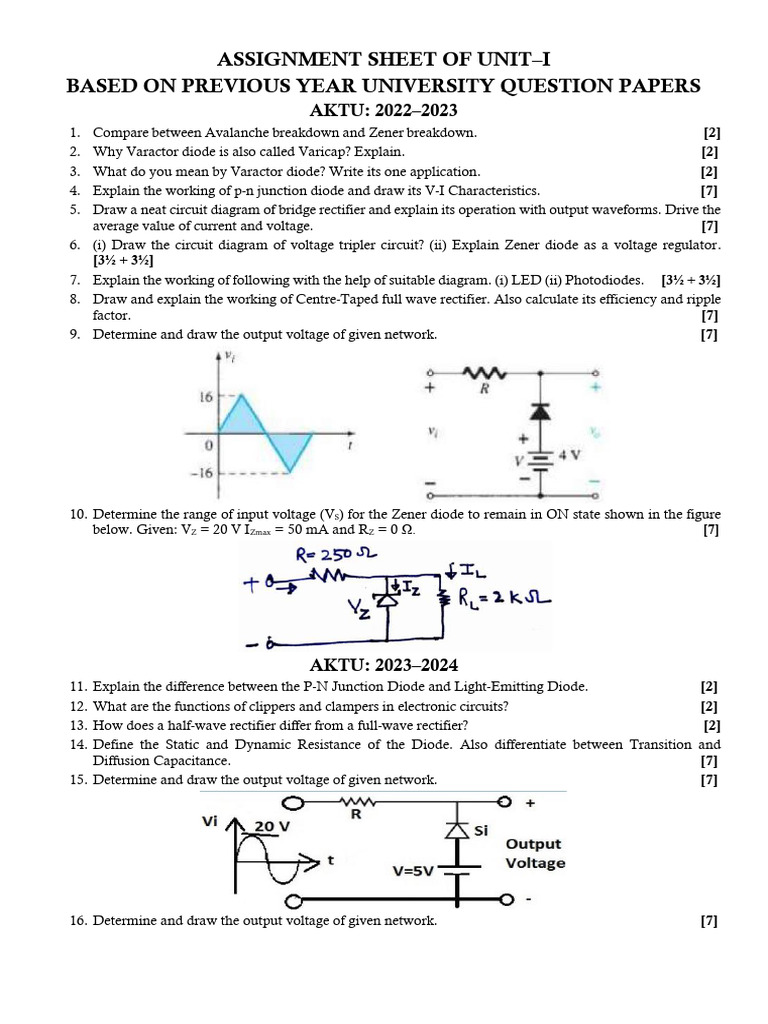 BEC-201T Assignment Unit I | PDF | Rectifier | Diode