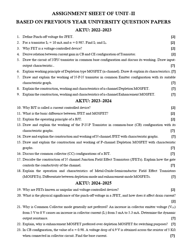 BEC-201T Assignment Unit II | PDF | Field Effect Transistor | Bipolar ...