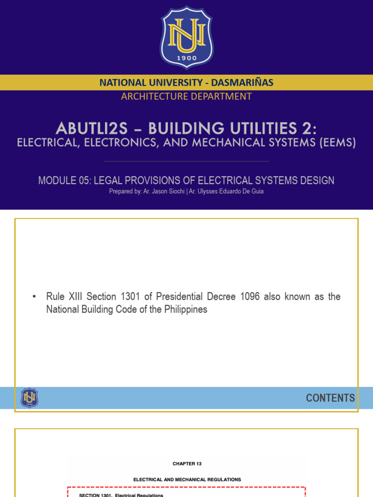 MODULE 05 - Legal Provisions of Electrical Systems Design | PDF ...