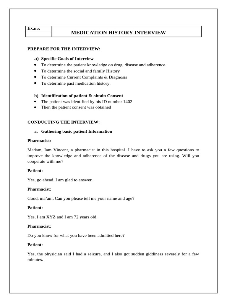Corrected Vince Patient Medication Interview | PDF