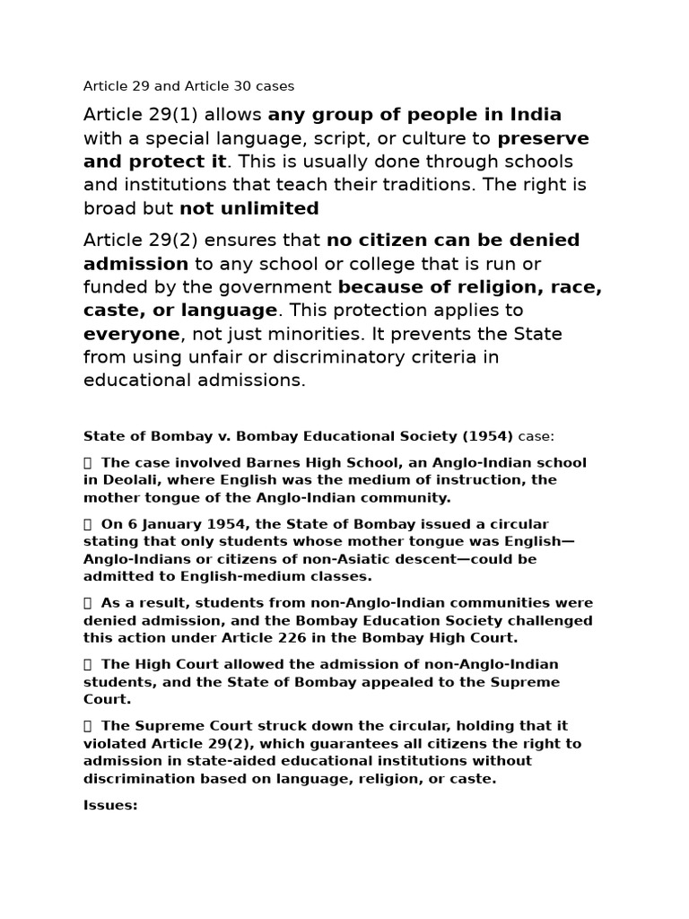 Article 29 and Article 30 cases | PDF | Minority Group | Justice