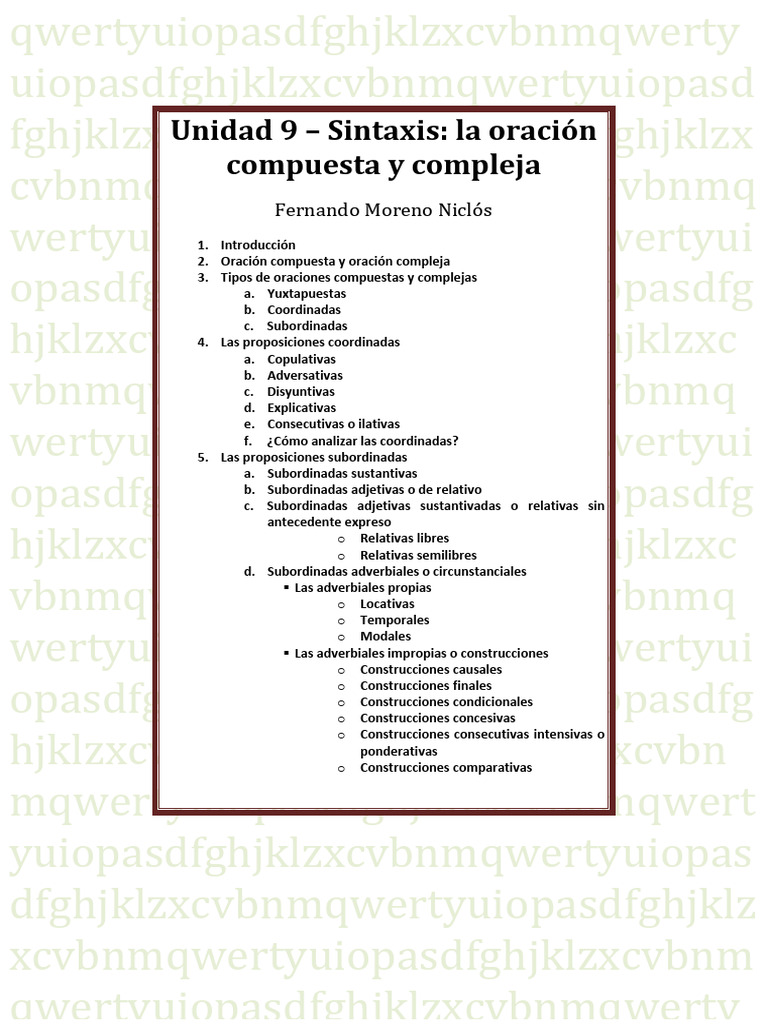 Unidad 9 - Sintaxis - La Oración Compuesta y Compleja (1) | PDF ...