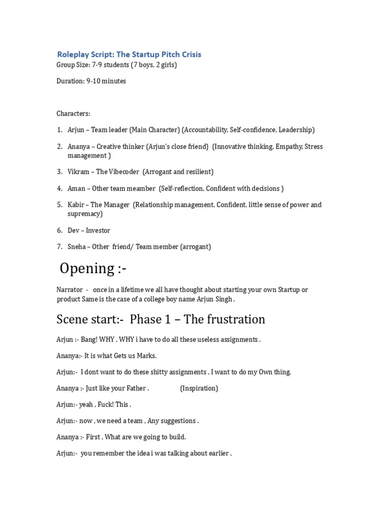 Roleplay Script Startup Pitch Crisis-1-3 | PDF | Startup Company ...