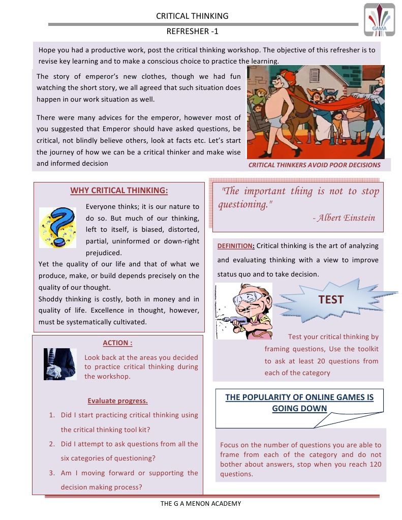 Critical Thinking Workshop Refresher Guide | PDF | Self-Improvement ...