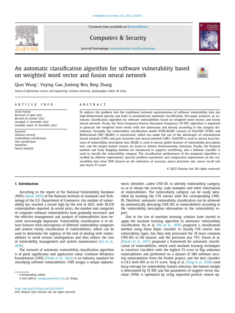 An Automatic Classification Algorithm for Software Vulnerability Based ...