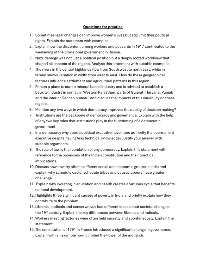 Social Science Questions for Practice^ | PDF | Democracy | Political ...