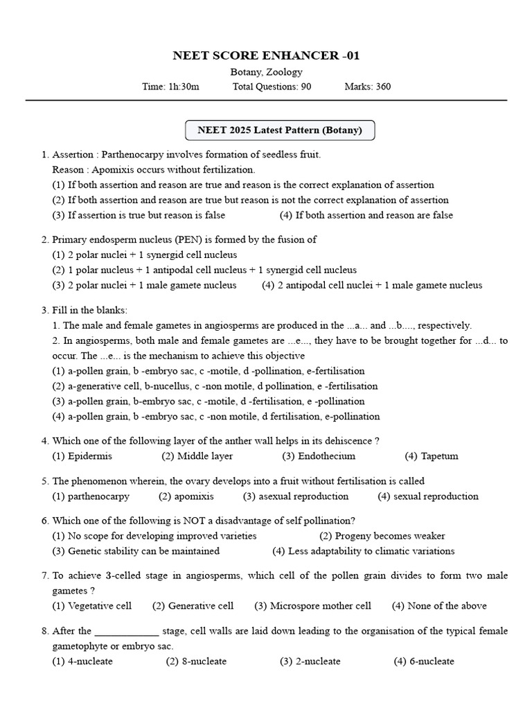 Neet Score Enhancer 1 (Unit 5,6) | PDF | Menstrual Cycle | Anatomy