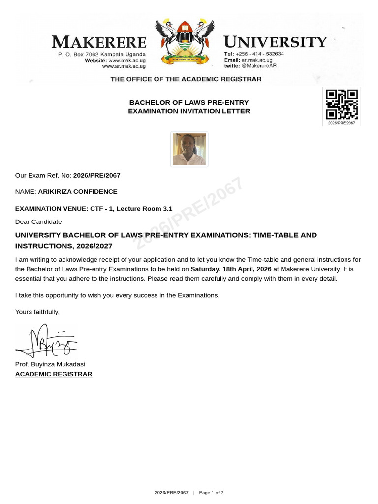Bachelor of Laws Pre Entry Examination 2026 Pre 2067 | PDF | Identity ...