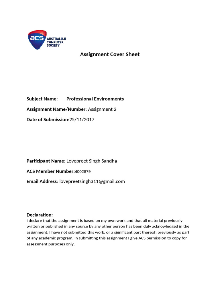 Assignment 2 Cover | PDF