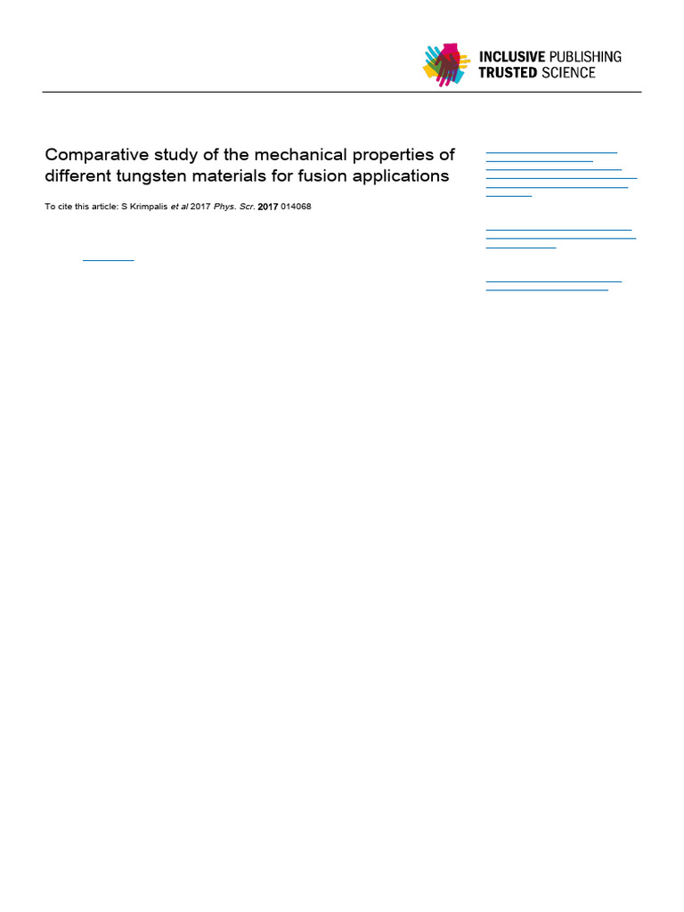 Comparative Study of the Mechanical Properties of Different Tungsten ...