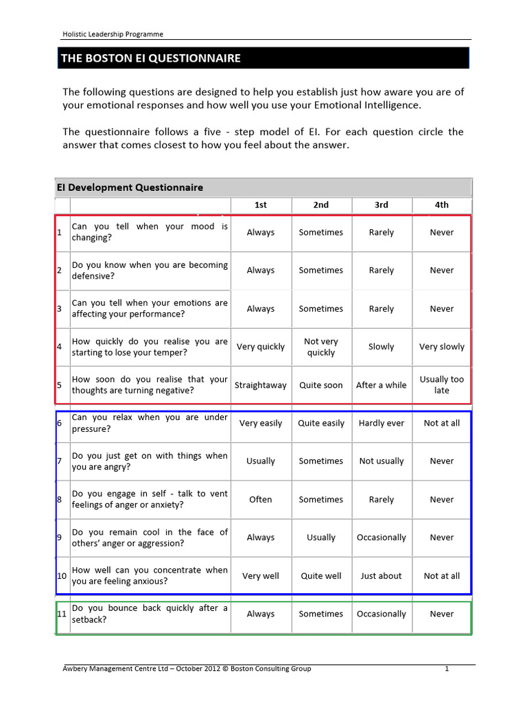 The Boston EI Questionnaire | PDF | Emotional Intelligence | Empathy