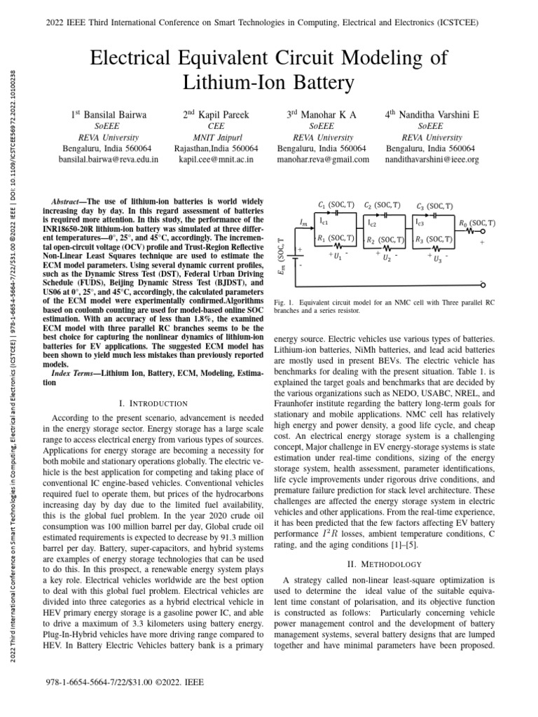 Electrical Equivalent Circuit Modeling of Lithium-Ion Battery | PDF ...