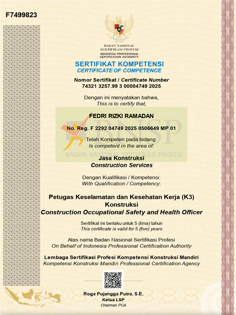 SKK k3 Fedri Rizki Ramadan Lengkap | PDF
