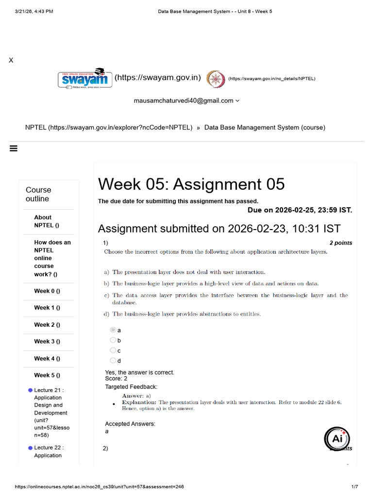 DBMS Assignment Week 5 | PDF | Databases | Data