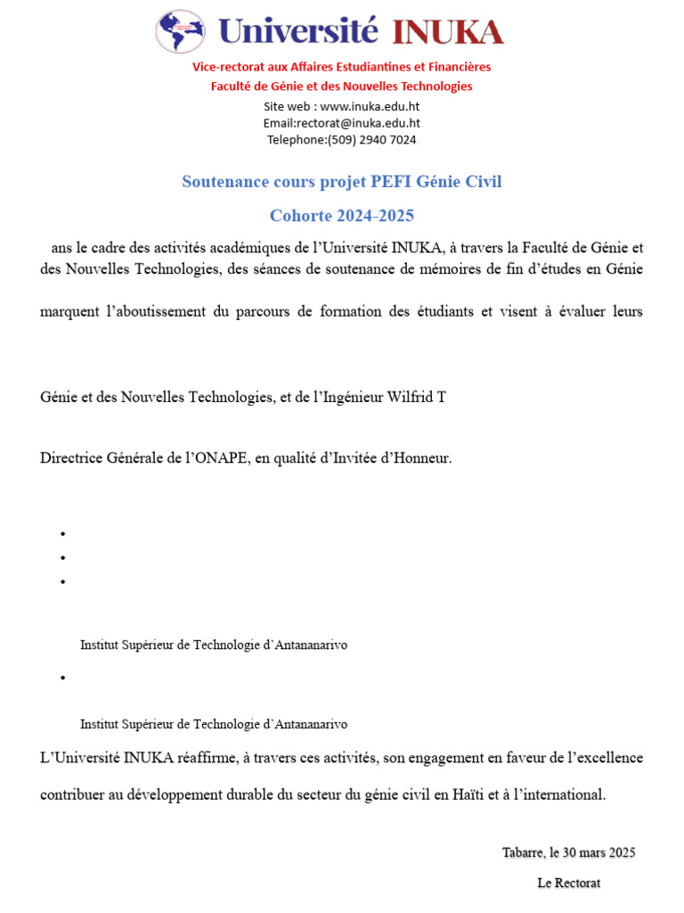Avis Soutenance Genie Civil 2024-2025 | PDF