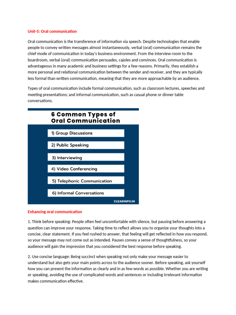 Unit-5 Oral Communication | PDF | Body Language | Nonverbal Communication