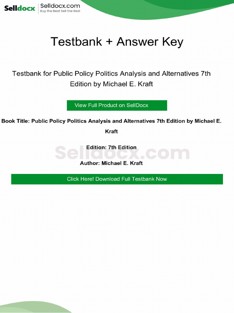 Public Policy Politics Analysis and Alternatives 7th Edition Testbank ...